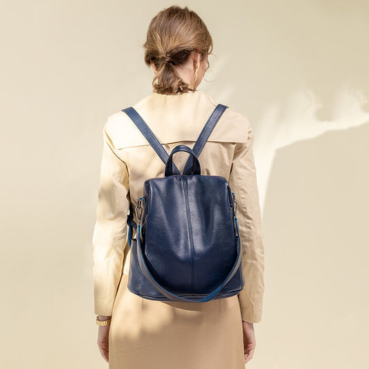Waterproof PU leather backpack with large-capacity main compartment
