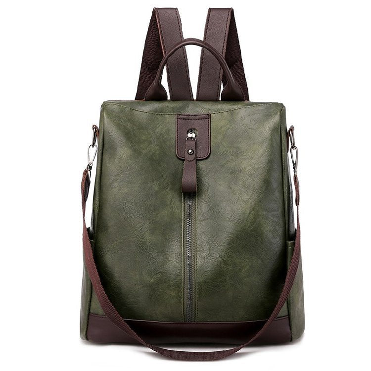 Elegant soft leather backpack with zipper pocket and anti-theft structure for everyday shopping and travel.