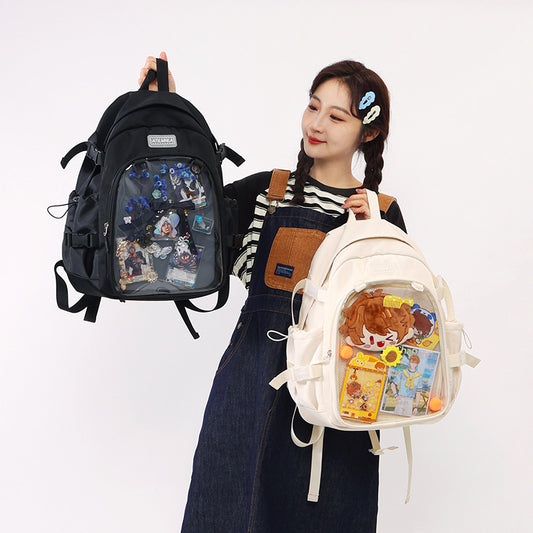 Lightweight polyester backpack in pastel colors featuring ergonomic shoulder straps and wear-resistant material.
