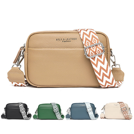 Elegant women's genuine cowhide leather crossbody shoulder bag featuring a soft square shape and premium craftsmanship.