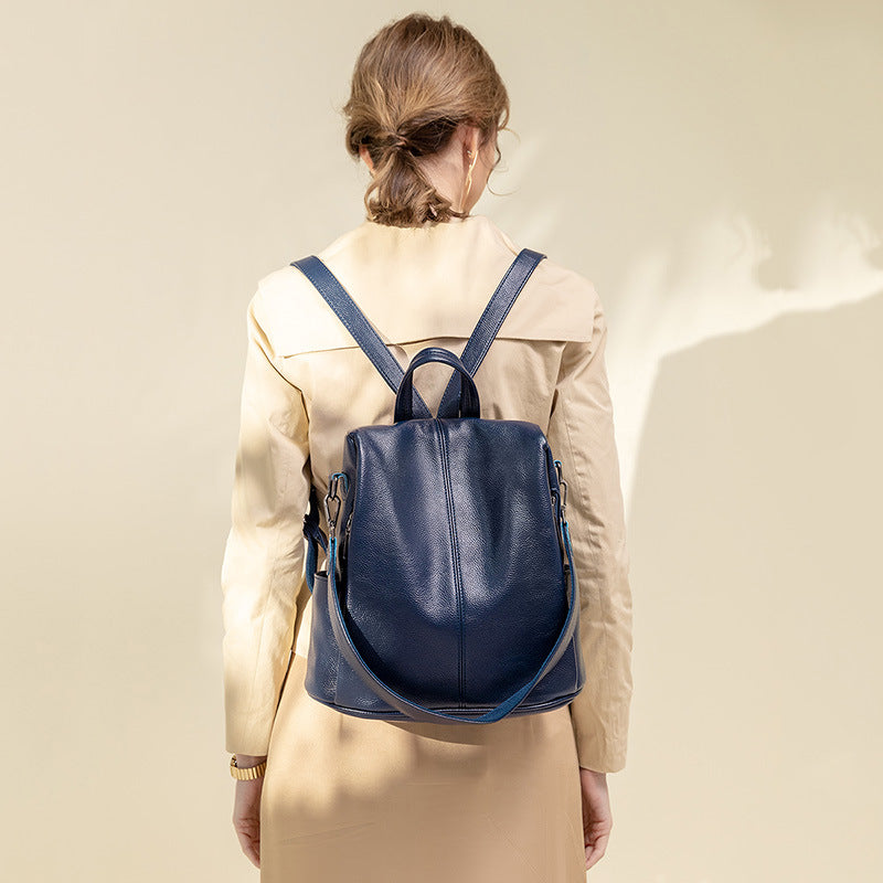 Waterproof PU leather backpack with large-capacity main compartment
