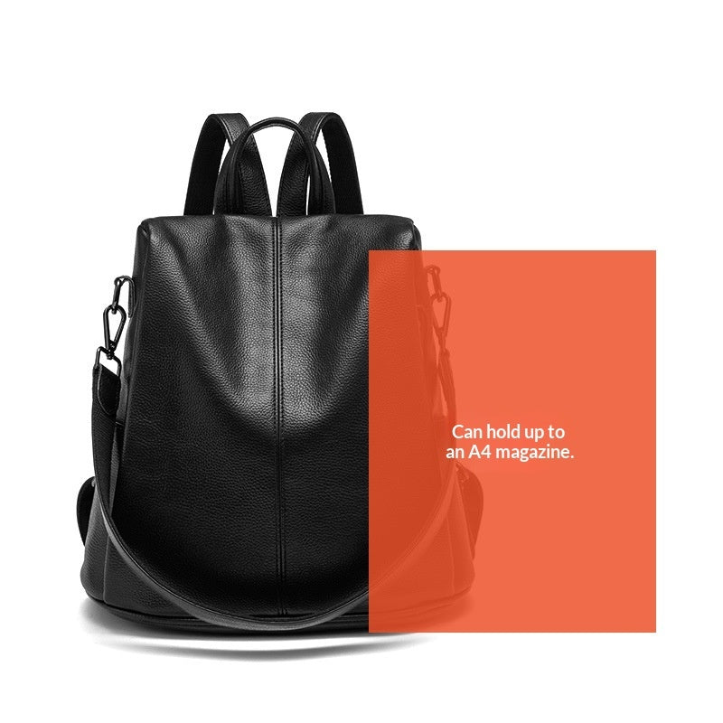 Anti-theft soft leather backpack for women in black and blue
