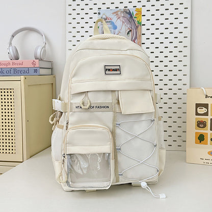 Back view of ergonomic backpack highlighting curved strap placement