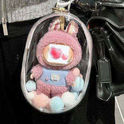Empty mini doll storage bag shown open with zipper unzipped